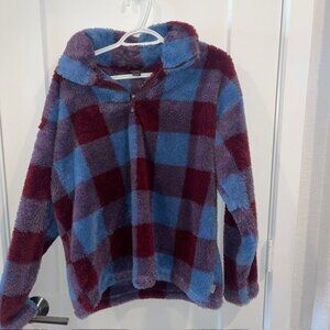 Eddie Bauer Womens Ultra Soft Plush Fleece Quarter Zip Top Harbor Check Purple L